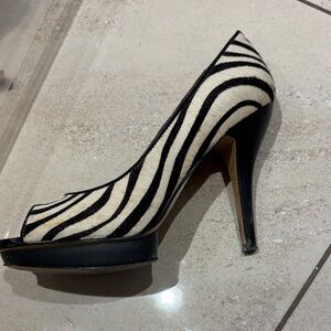 Nine West Zebra-Print Peep Toe Heels - Black & White